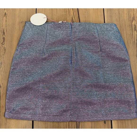 NWT Umgee Metallic‎ Blue Mini Skirt Embroidered Floral Tapestry Boho Festival L - Picture 7 of 9